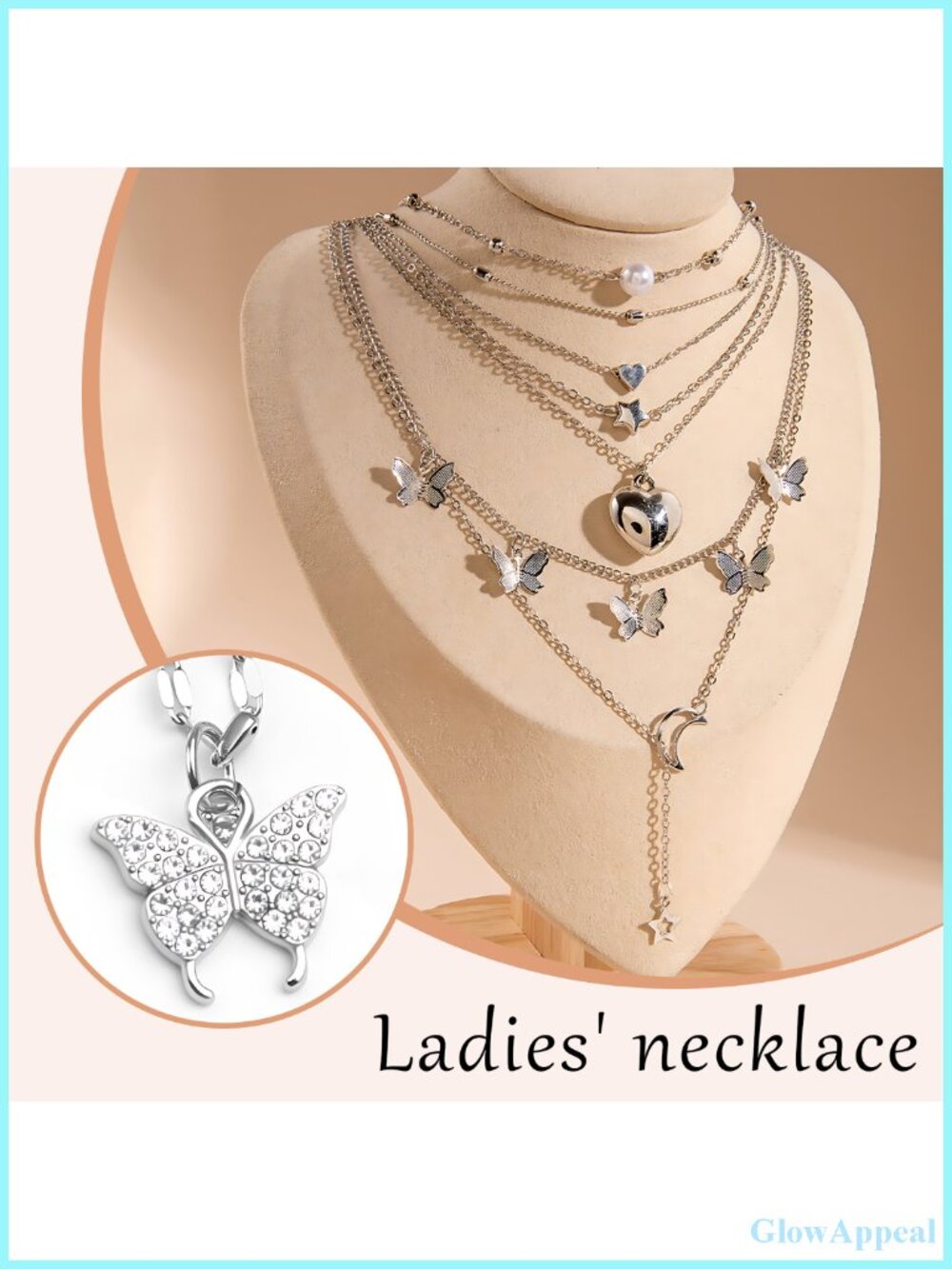 Y2K Necklace Set 18 Pc Stainless Steel Layered Pendant Necklaces for Women - Picture 6 of 6